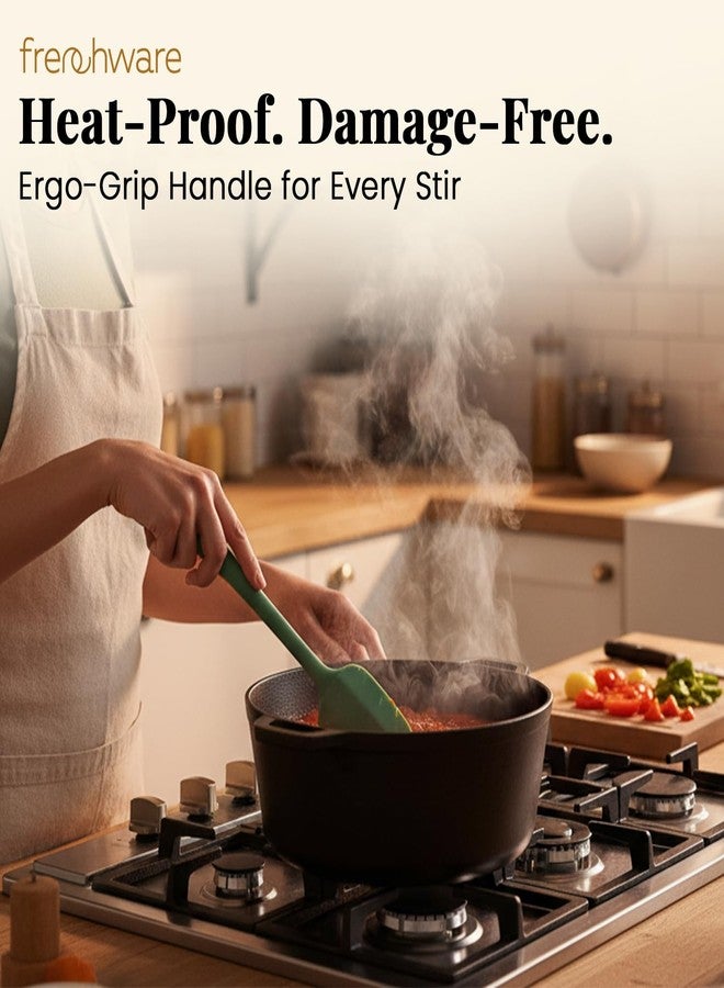 أدوات فرنسية طقم أدوات مطبخ فرنسي مكون من قطعتين، ملعقة مسطحة وملعقة سيليكون فاخرة غير لاصقة، مثالية للطبخ والخبز والخلط، مقاومة للحرارة حتى 230 درجة مئوية، آمنة للاستخدام مع الطعام وخالية من مادة BPA، قابلة للغسل في غسالة الأطباق، بمقبض مريح، لون أخضر عشبي - Image 4